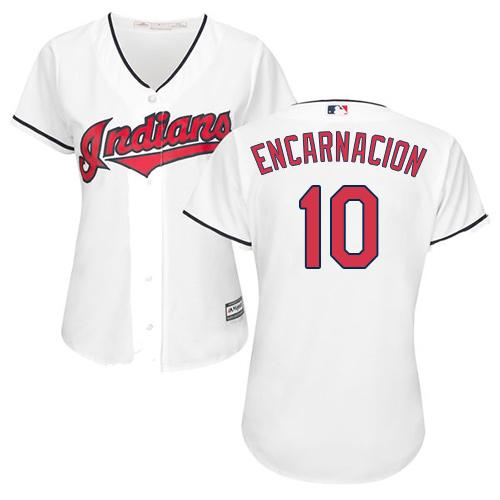 Indians #10 Edwin Encarnacion White Home Women's Stitched MLB Jersey - Click Image to Close